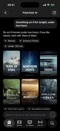 PolarGate AI on iPhone, with the same answer as on the TV