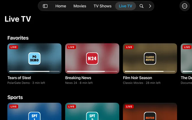 Live TV on the Mac, with the playlist’s channels by group