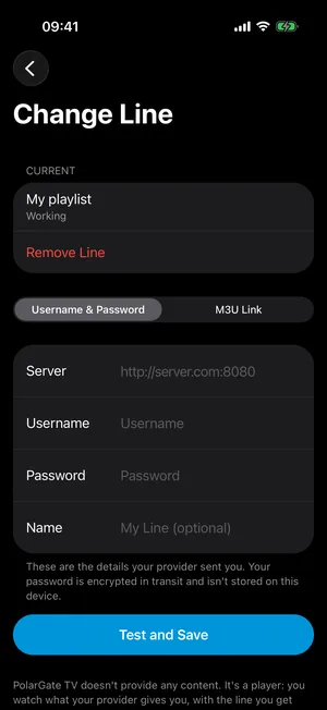 Change Line on iPhone: server, username and password, or the M3U link
