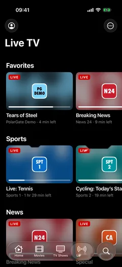 Live TV on iPhone, with favourites, sports and news