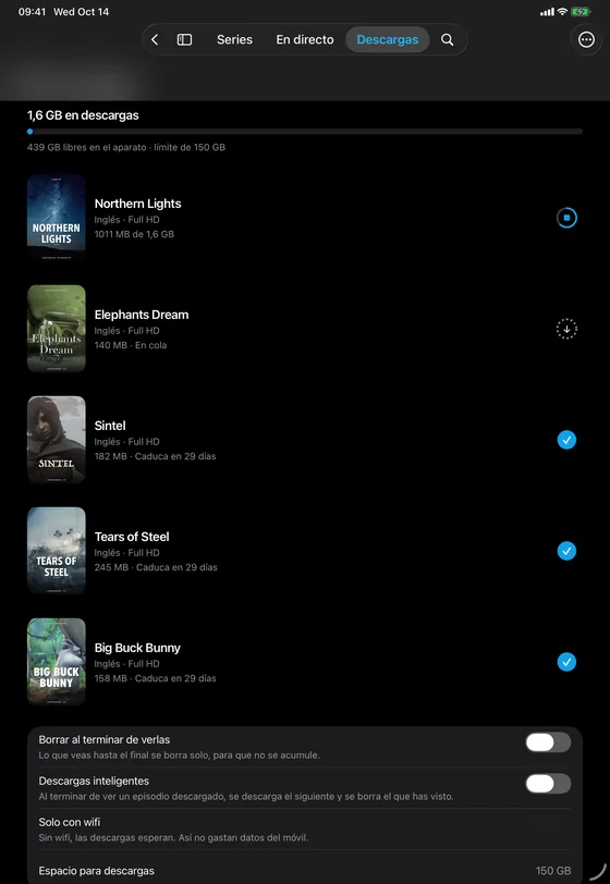 Descargas en el iPad, con sus ajustes