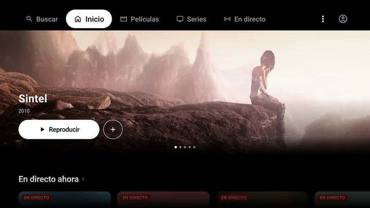 La portada de PolarGate TV en la tele, con el foco en Reproducir sobre Sintel
